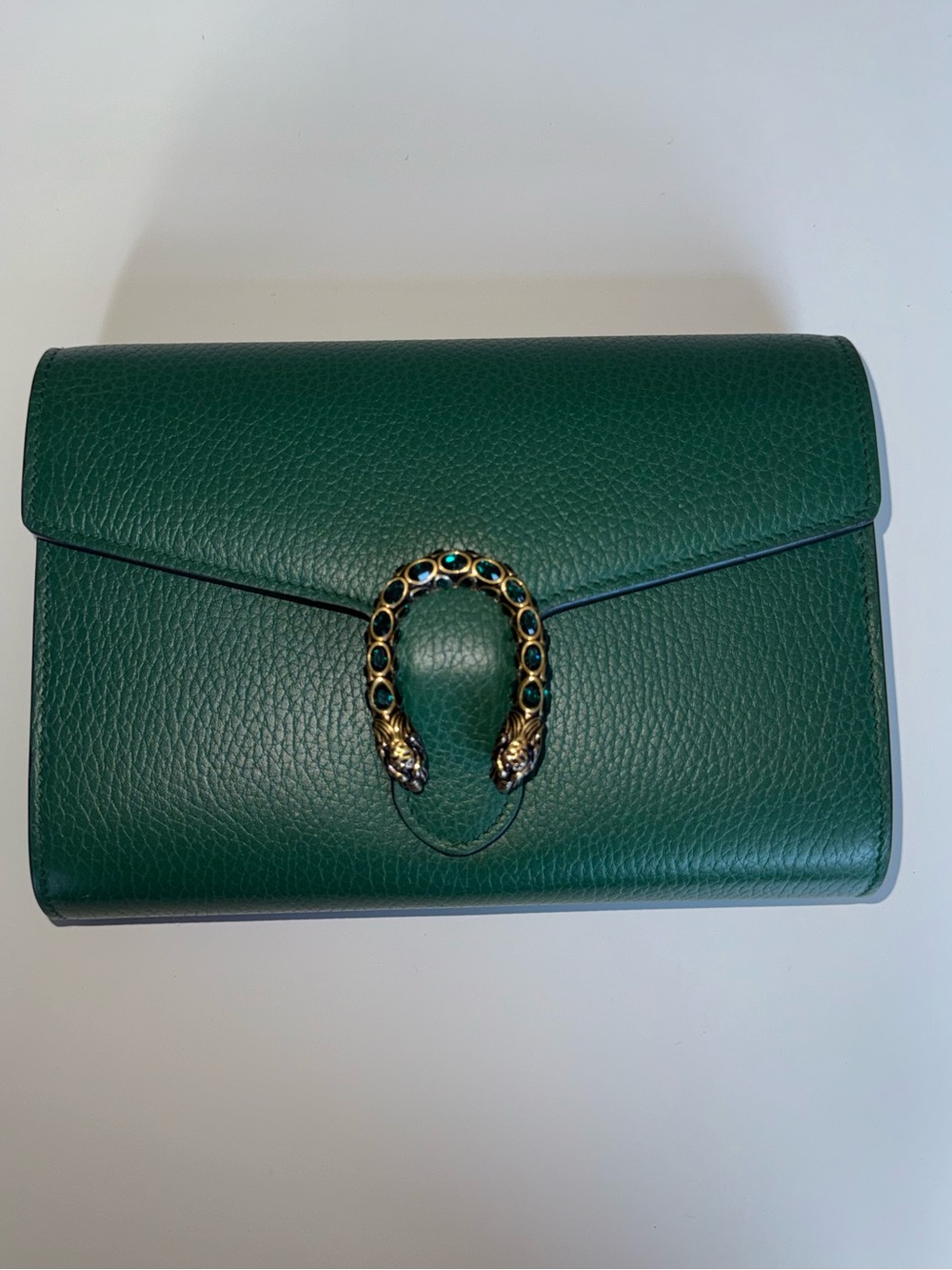 Gucci Dark Green Leather Clutch with Horsebit Snake Detail